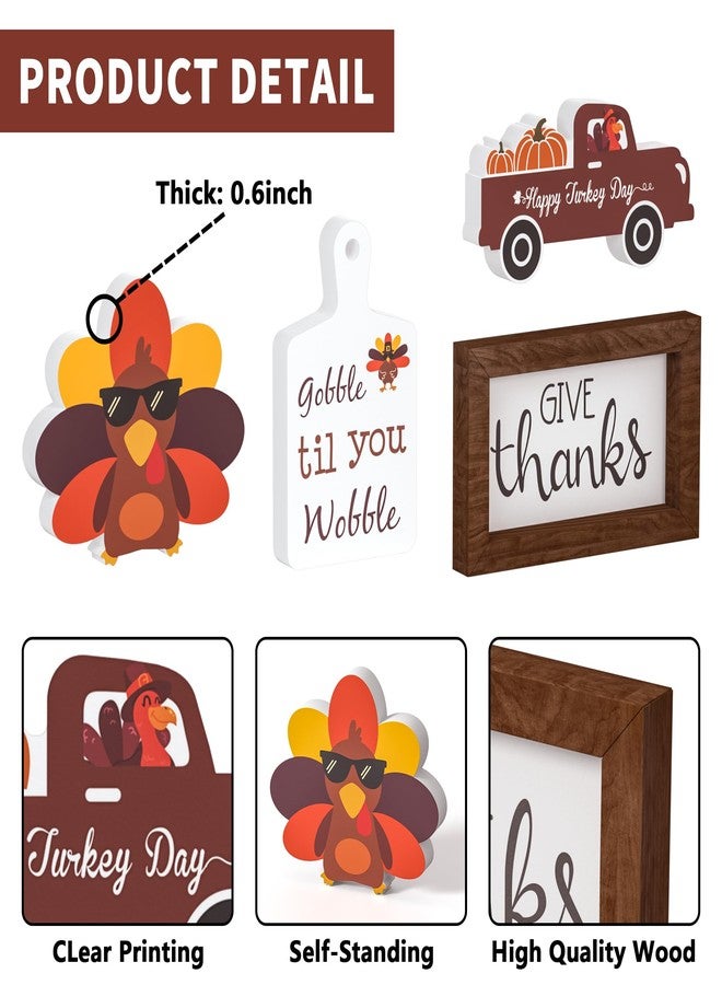 Tovwei Thanksgiving Tiered Tray Decor - Give Thanks Turkey Wooden Signs Bead Garland Table Signs Farmhouse Decorations for Thanksgiving Party Home Kitchen Office - Image 5